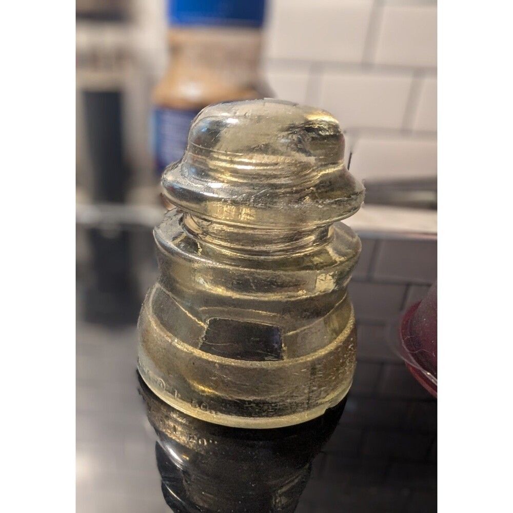 Vintage Glass Insulator Clear/Amber Utility Pole Collector Glass Shabby Industry